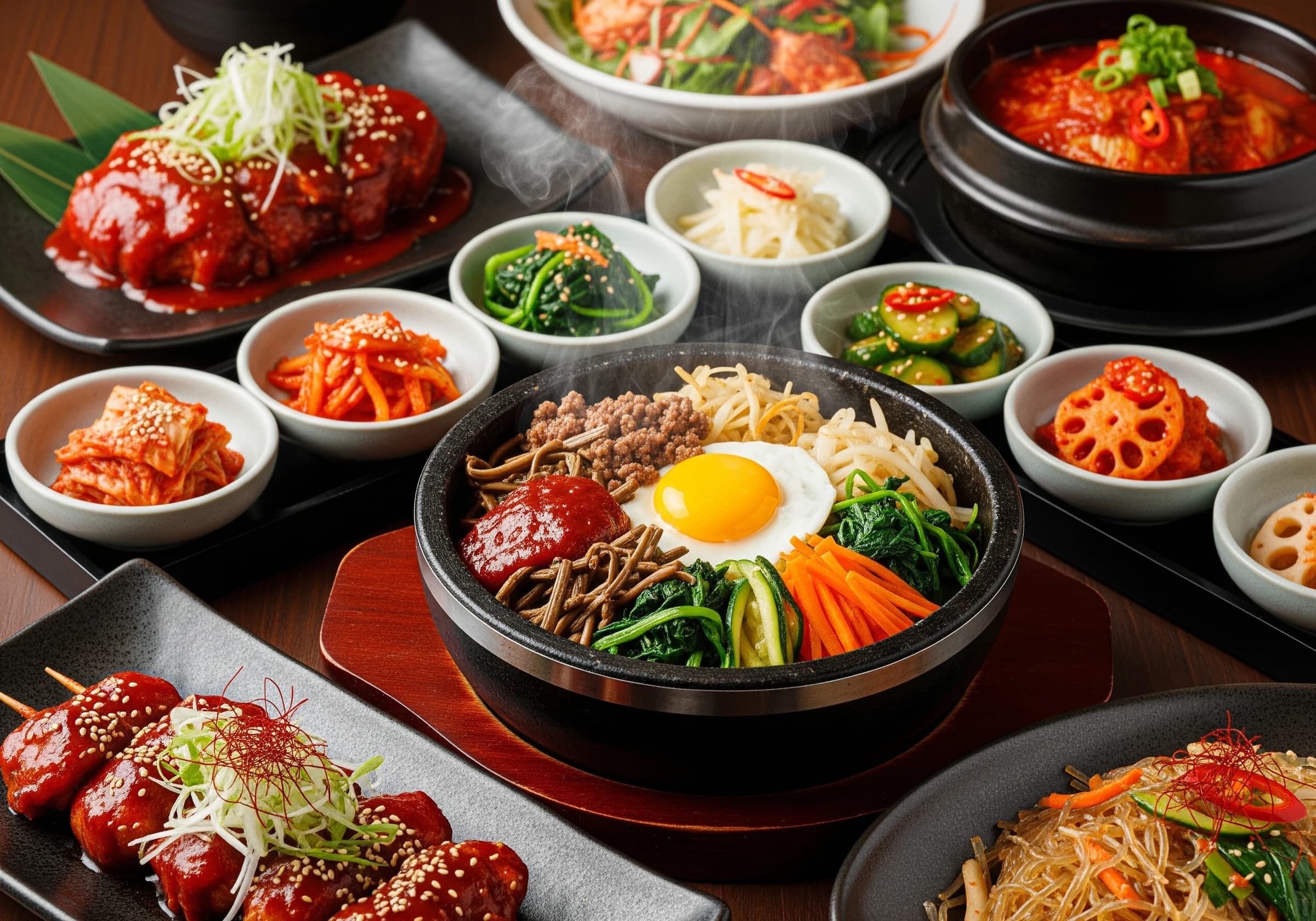 彩り豊かな韓国風ピリ辛料理